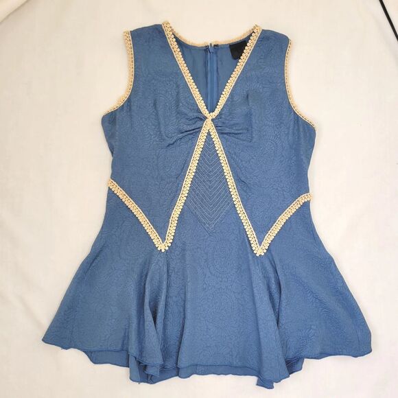 Anna Sui Blue 100% Silk Fit And Flare Tunic Tank Top Crochet Lining Size Small - Picture 2 of 16